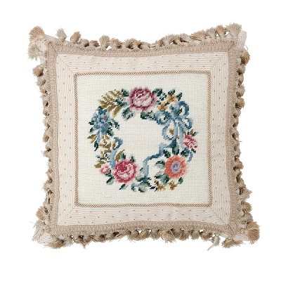 C&F Home 16" x 16" Floral Wreath Needlepoint Pillow