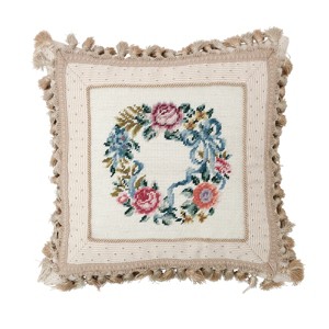 C&F Home 16" x 16" Floral Wreath Needlepoint Pillow - 1 of 4