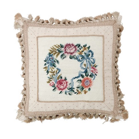 C&F Home 16" x 16" Floral Wreath Needlepoint Pillow - image 1 of 4