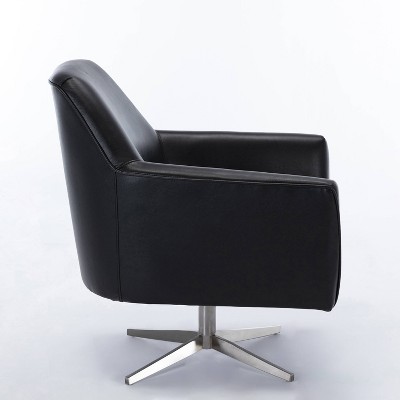 Phoenix Black Leather Gel Modern Swivel Barrel Accent Chair