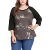 Agnes Orinda Women's Plus Size Round Neck 3/4 Raglan Sleeves Floral Printed Dressy Casual Peasant Tops - 3 of 4