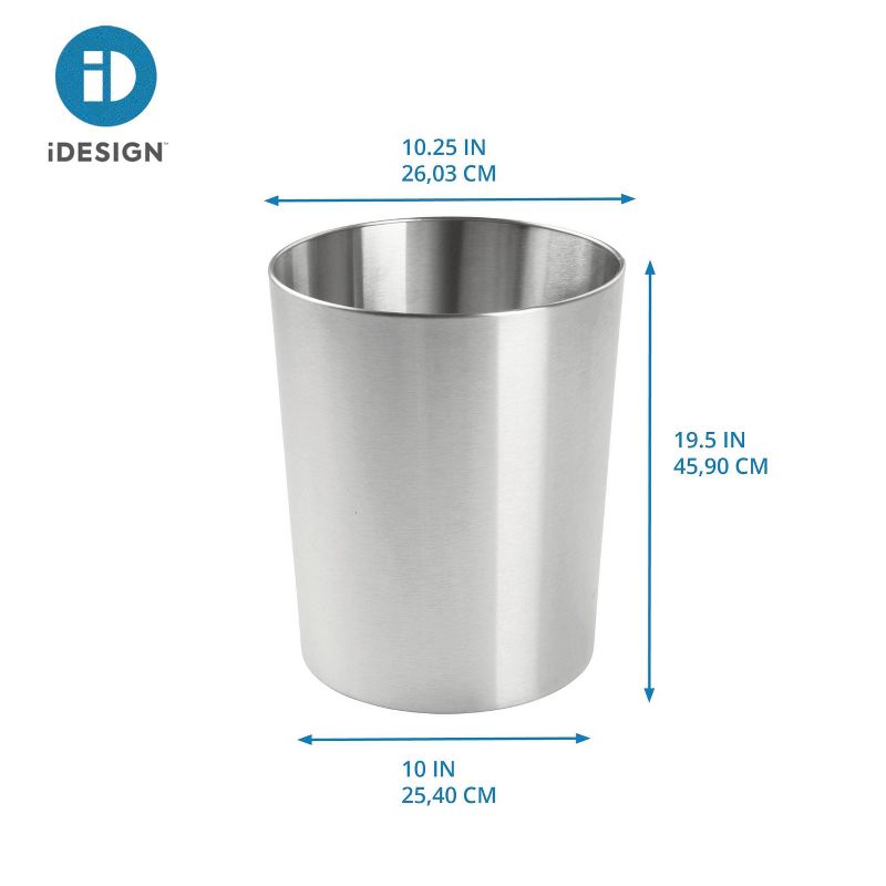 iDESIGN Round Metal Waste Basket The Patton Collection Brushed Stainless Steel, 1 of 4