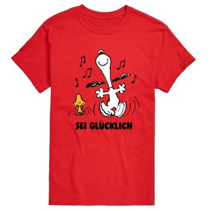 Men's - Peanuts - Snoopy and Woodstock Be Happy German Short Sleeve Graphic T-Shirt - 1 of 4