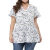 Agnes Orinda Women's Plus Size Chiffon Smocked Waist Peplum V Neck Short Sleeve Casual Floral Blouses - 2 of 4