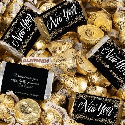 131 Pcs New Year's Eve Candy Party Favors Hershey's Miniatures and Gold Almond Kisses Chocolate by Just Candy (1.65 lbs) - Gold Glitter