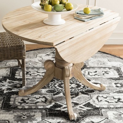 Round Beige Reclaimed Wood Extendable Dining Table