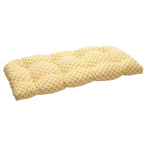 Outdoor Wicker Bench/Loveseat/Swing Cushion - Yellow/White Geometric - Pillow Perfect
