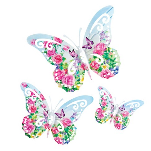 Collections Etc 3-piece Rose Garden Butterfly Metal Wall Set : Target