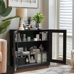 [31-inch | Transparent Design]Black Wood Grain Glass Door Display Cabinet (Ideal for Bedroom/Living Room) - 1 of 4
