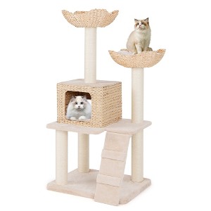 Tangkula 48" Cattail Cat Tower w/ Sisal Scratching Posts Perch Condo Basket Bed Ladder - 1 of 4