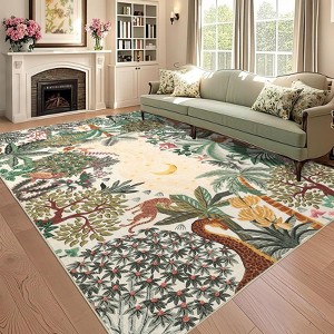 Modern Jungle Area Rug for Living Room Ultra Thin Low Pile Rugs Machine Washable Stain Resistant Non Slip Carpet for Bedroom Kitchen Entryway - 1 of 4