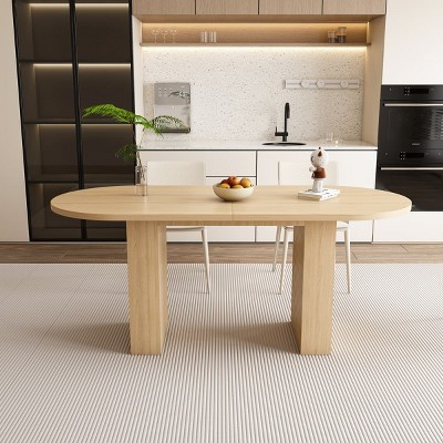 Oval Dining Table for 6 with Wood Strip Base, Farmhouse Kitchen Pedestal Dining Room Table for Living Room, Bedroom or office-Tanpinhause