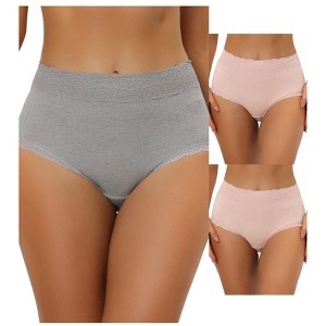Allegra K Women's High Waist Tummy Control Comfortable Lace Trim Ribbed Briefs 3 Packs - 1 of 4