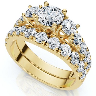 Pompeii3 1 3/4Ct 3-Stone Diamond Engagement Wedding Ring Set 14k Gold or Pt Lab Created