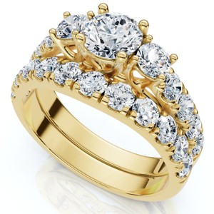 Pompeii3 1 3/4Ct 3-Stone Diamond Engagement Wedding Ring Set 14k Gold or Pt Lab Created - 1 of 4