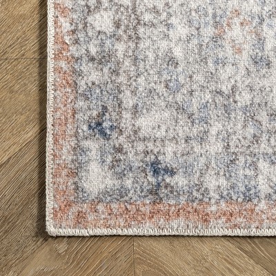 Peach Floral Bliss 4' x 6' Easy-Care Synthetic Area Rug