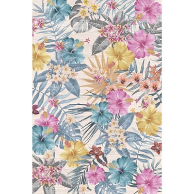 Coucheta washable Non-Slip Low-Pile Boho Floral Area Rug for Bedroom
