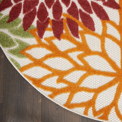 Tropical Fiesta Red Floral Round 7'10" Synthetic Area Rug
