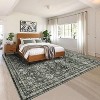 9x12 Green Large Washable Area Rug, Vintage Oriental Floral Carpet, Ultra-Thin Soft Low Pile Non-Slip Non-Shedding Floor Mat for Bedroom, Office - 2 of 4
