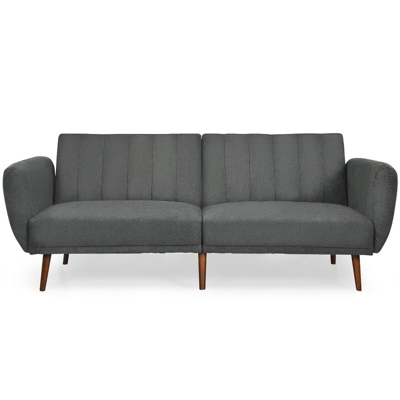Costway Convertible Futon Sofa Bed Adjustable Couch Sleeper w/ Wood Legs Navy\Grey\Yellow, 1 of 11