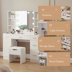 Vanity Desk with Mirror, Makeup Vanity Table with Led Light, 5 Sliding Drawers, Vanity Table with 6 Open Shelves, Makeup Dressing Table for  Women - 1 of 4