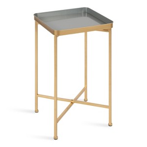 Kate and Laurel Celia Rectangle Metal Tea Table, 14x14x26, Gray and Gold - 1 of 4