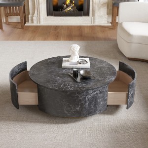 Round Coffee Table,Modern Faux Marble Coffee Table with 2 Storage Drawers, Mid Century Center Tea Table Cocktail Table for Living Room Office - 1 of 4