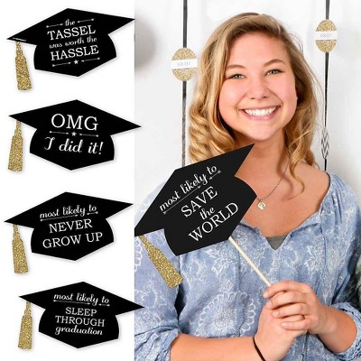 Big Dot of Happiness Hilarious Graduation Caps - Gold - Graduation Photo Booth Prop Kit - 20 Count