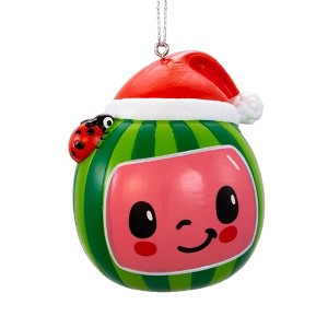 Kurt Adler Plastic Ornament for Christmas Tree, Cocomelon Watermelon with Santa Hat - 1 of 3