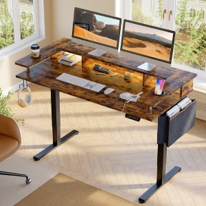 Bestier 58" Standing Desk with Monitor Stand, Height Adjustable LED Computer Desk with Storage &Hook, Stand up Working Desk for Home Office & Writing - 1 of 4