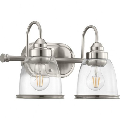 Progress Lighting Saluda 2-Light Bath Vanity, Brushed Nickel, Clear Glass Shades