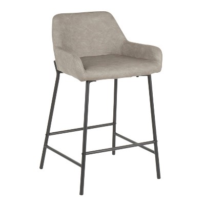 Daniella Industrial Black Metal Frame Counter Stools with Grey Faux Leather - Set of 2
