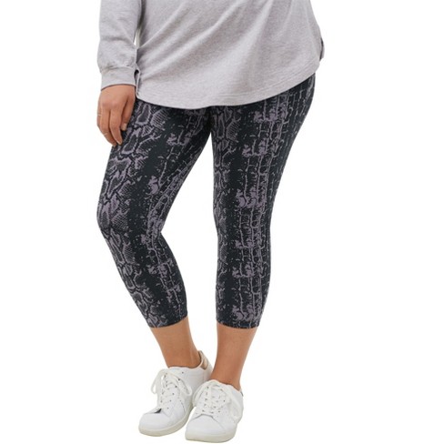 ellos Women's Plus Size Knit Capri Leggings - 22/24, Grey Black Print  Multicolored