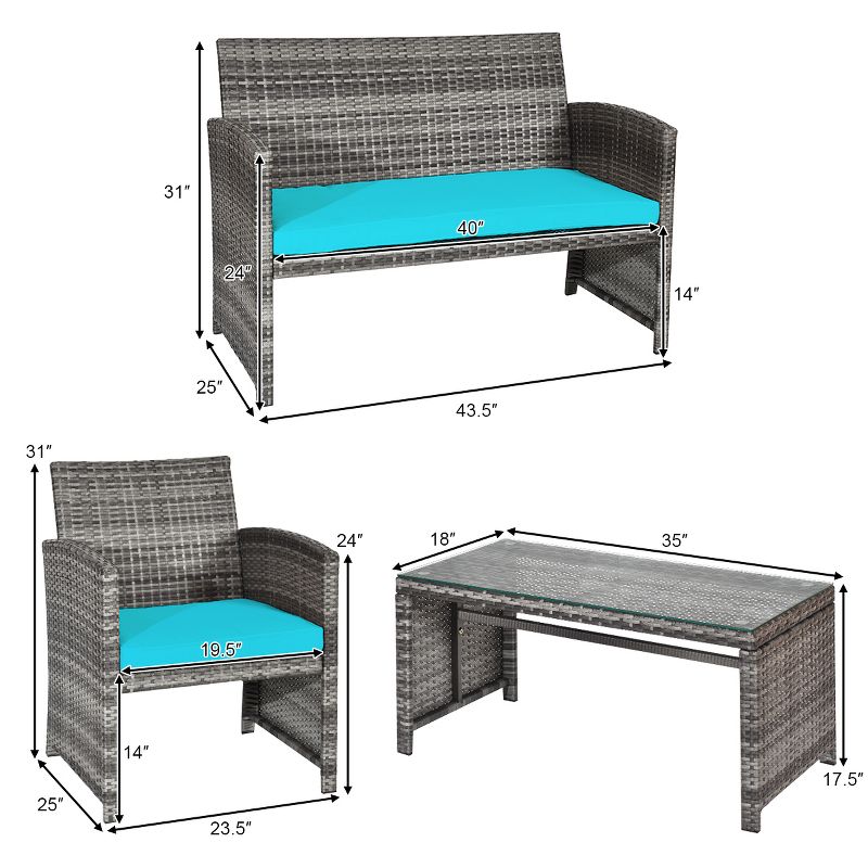 Tangkula 8-Piece Outdoor Patio Furniture Set Rattan Wicker Conversation Sofa Set, 3 of 8