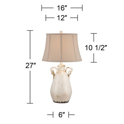 Rustic Ivory Ceramic Jar Table Lamp with Beige Fabric Shade
