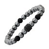 Steeltime Men's black lava, hematite, stainless steel and black crystal beaded stretch bracelet - 2 of 4