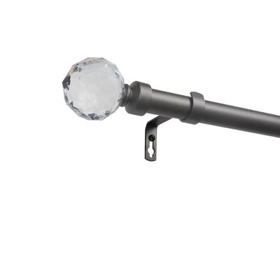 Adjustable Gray Iron Curtain Rod with Clear Crystal Ball Finials
