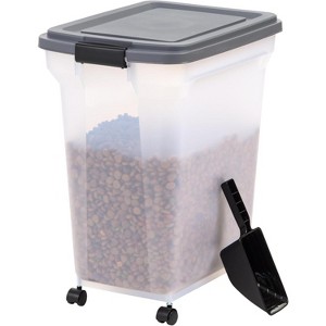 IRIS USA Dog Food Storage Container 40 lbs, Attachable Wheels, & Included Scoop, for Dog Cat Birds and other Pets, Dark Gray - 1 of 4
