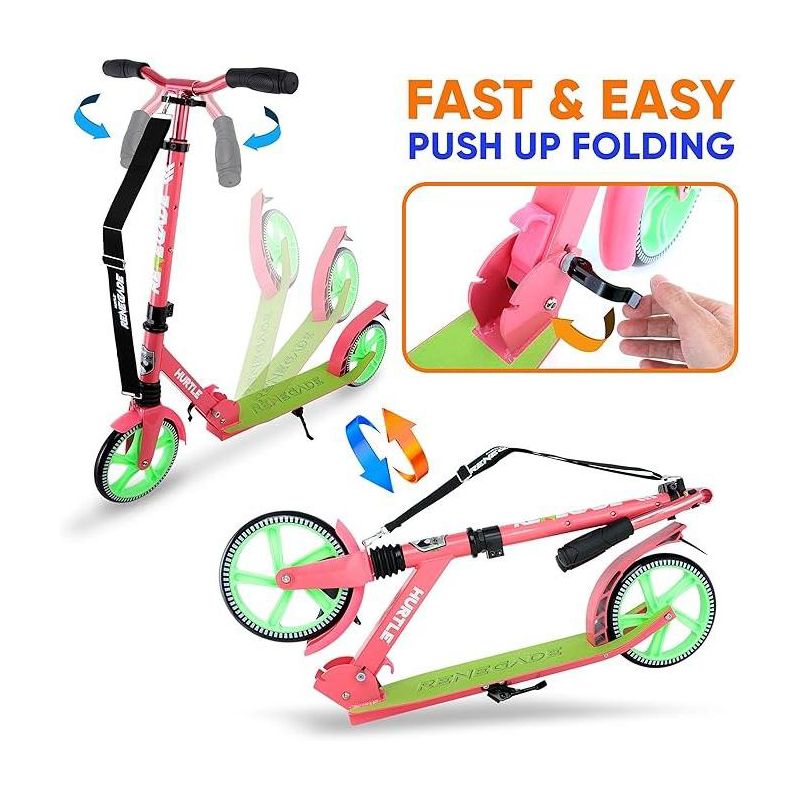 Hurtle Push Scooter for Kids with Adjustable T-Bar Handlebar and Anti-Slip Deck (Pink/Green), 3 of 9