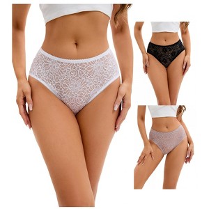 INSPIRE CHIC 3 Packs Women's Lace Mid-Waisted Briefs Breathable Underwear Available in Plus Size Panties - 1 of 4