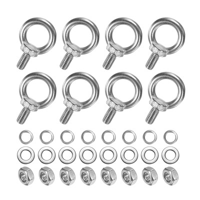 Unique Bargains Stainless Steel Durable Rust-Resistant Eyebolts with Nuts Washers Male Screw for Fastening 10 Pcs