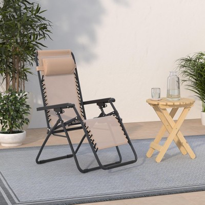 Tan Foldable Zero Gravity Outdoor Lounger Set with Cushions