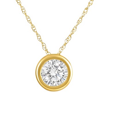 Pompeii3 .90Ct Diamond Bezel Pendant Solitaire Necklace 14k Yellow Gold Lab Created