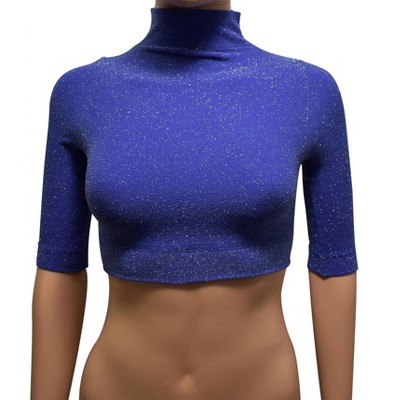 Women's Women Mock Neck Metallic Stretch Crop Top - Phat Buddha