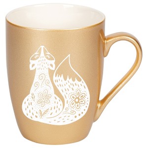 Elanze Designs 10 Ounce Metallic Finish New Bone China Tea Coffee Cup Mug� Shimmering Gold Sly Forest Fox - 1 of 4
