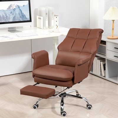 Brown Leather Executive Office Chair with Metal Base and Footrest