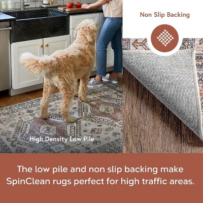 Beige and Ivory Synthetic 8' x 10' Washable Area Rug