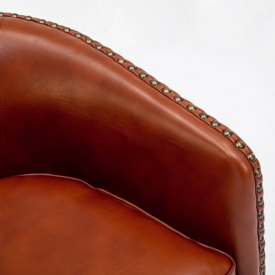 Caramel Faux Leather Swivel Barrel Accent Chair