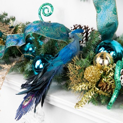 12 Glittered Purple & Blue Jeweled Peacock Clip On Christmas Ornament