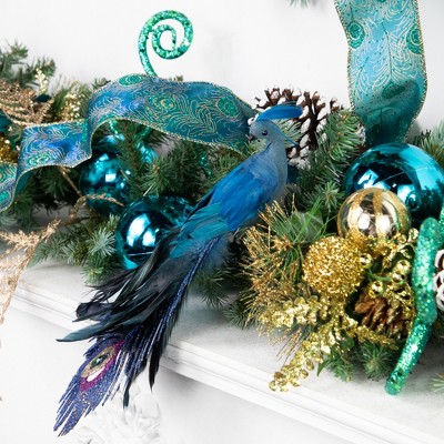 Northlight Peacock with Jewel Clip-On Christmas Ornament - 12" - Teal and Blue